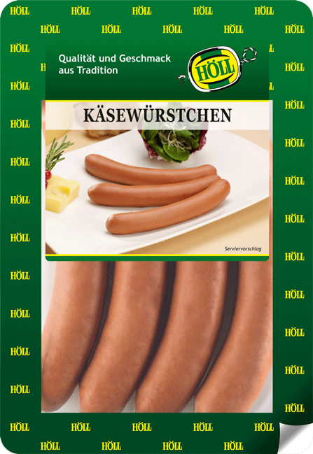 hoell_kaesewuerstchen_verpackt_in einer_plastikschale_mit_gruenem_aufdruck_aus_der_bedientheke