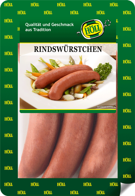 hoell_rindswuerstchen_verpackt_in einer_plastikschale_mit_gruenem_aufdruck_aus_der_bedientheke