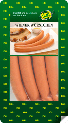 hoell_wiener_wuerstchen_mit_verpackt_in einer_plastikschale_mit_gruenem_aufdruck_aus_der_bedientheke