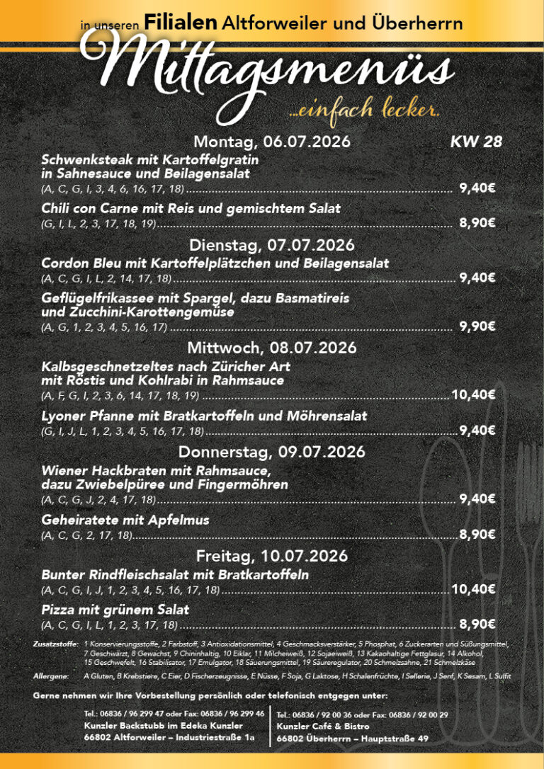 Kunzler Menueplan fuer KW28 Altforweiler_Ueberherrn