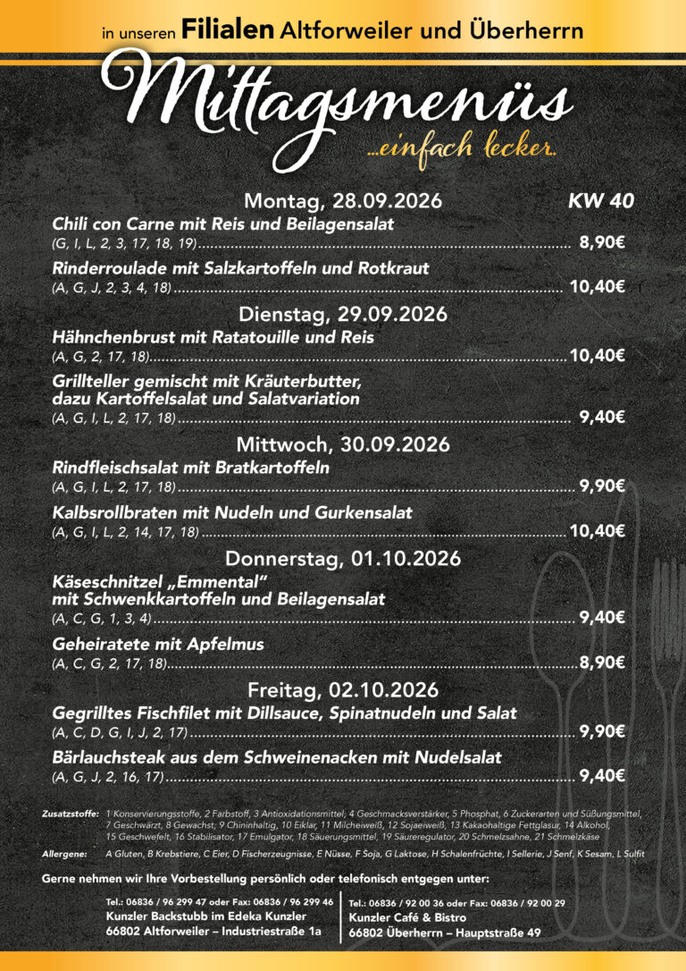 Kunzler Menueplan fuer KW40 Altforweiler_Ueberherrn